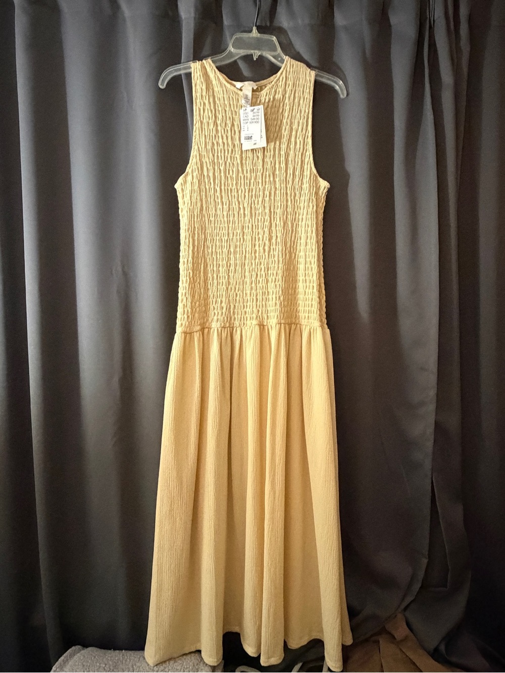 H&M Sleeveless Smocked Maxi Dress in light yellow